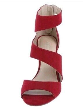 NWOT Christian Siriano Red Suede asymmetrical multi-strap Heels - 8.5